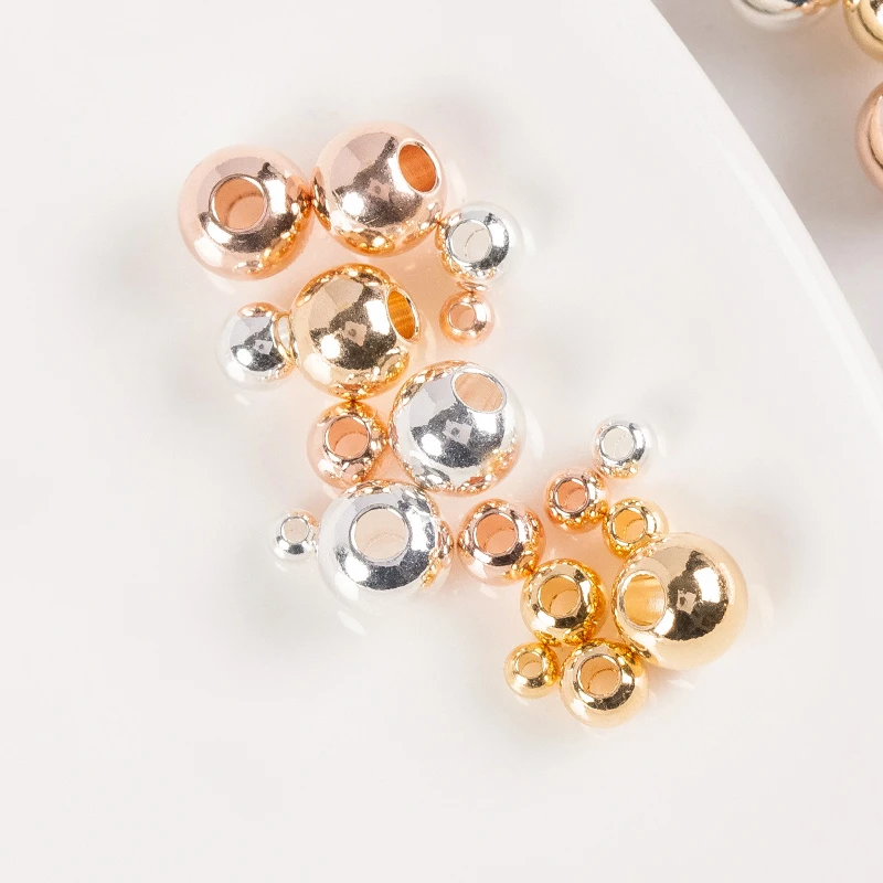 Spacer Beads 18K Real Gold Plating Round Copper Beads For Bracelets Necklace DIY Jewelry Components Making Accessories