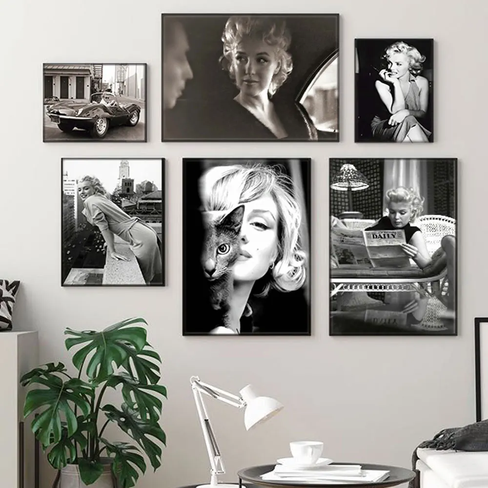 SDFSD Hollywood Estrella de Cine Mujer Marilyn Monroe Lienzo Pintura Cuadros de la Pared para Sala de Estar Lienzo impresión decoración del hogar Arte 30X60 cm 