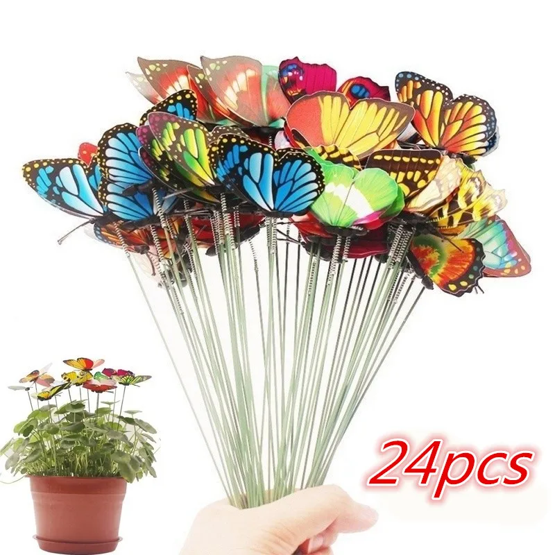 

Set of 24 Pcs Garden Yard Planter Colorful Whimsical Butterfly Stakes Decoracion Outdoor Decor