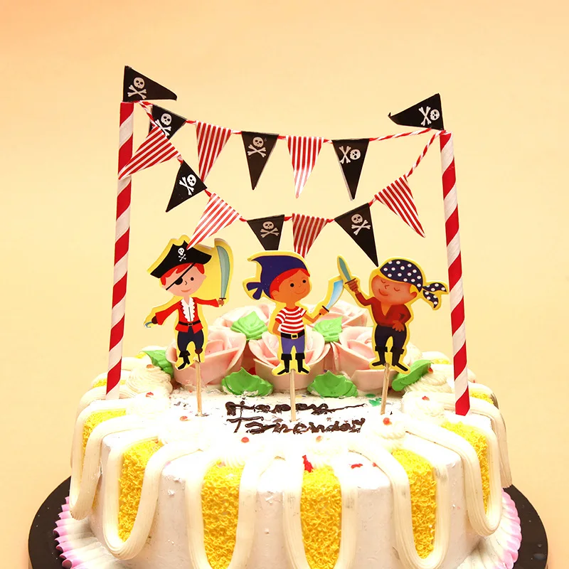 Динозавр тема кекс Топпер Мультфильм пират флажки для торта баннер набор принцесса Дети День рождения ребенок душ Рождество торт украшения