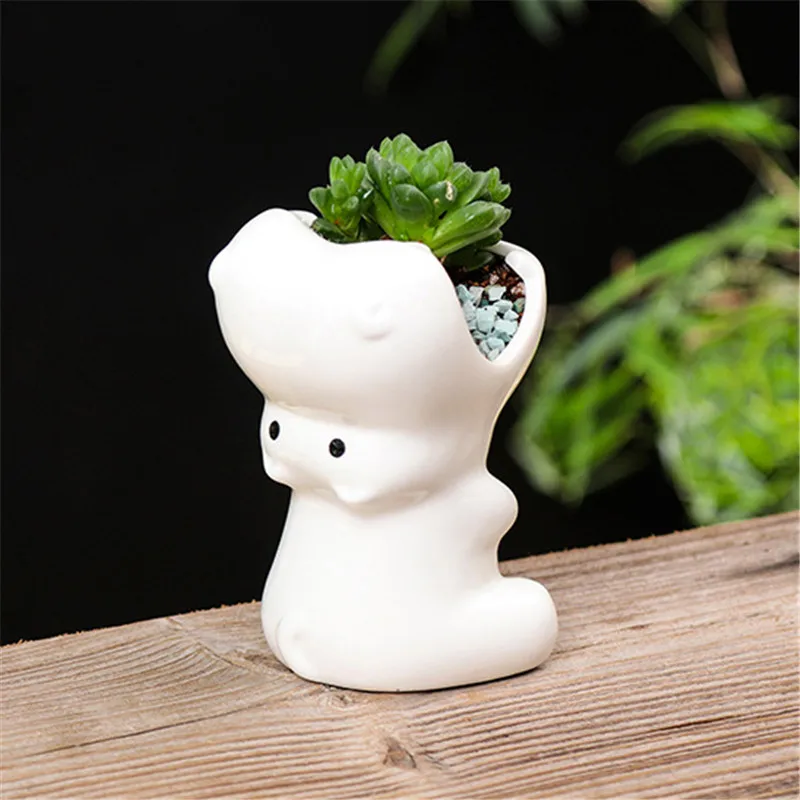 Cute Cartoon Animal Hippo Shaped Ceramic Succulent Cactus Flower Plant White 