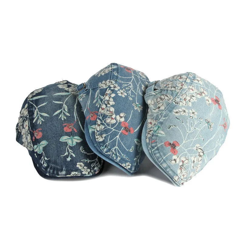 Women Berets LDSLYJR Four Seasons Cotton Flower Print Newsboy Caps Flat Peaked Cap Women Painter Beret Hats 16