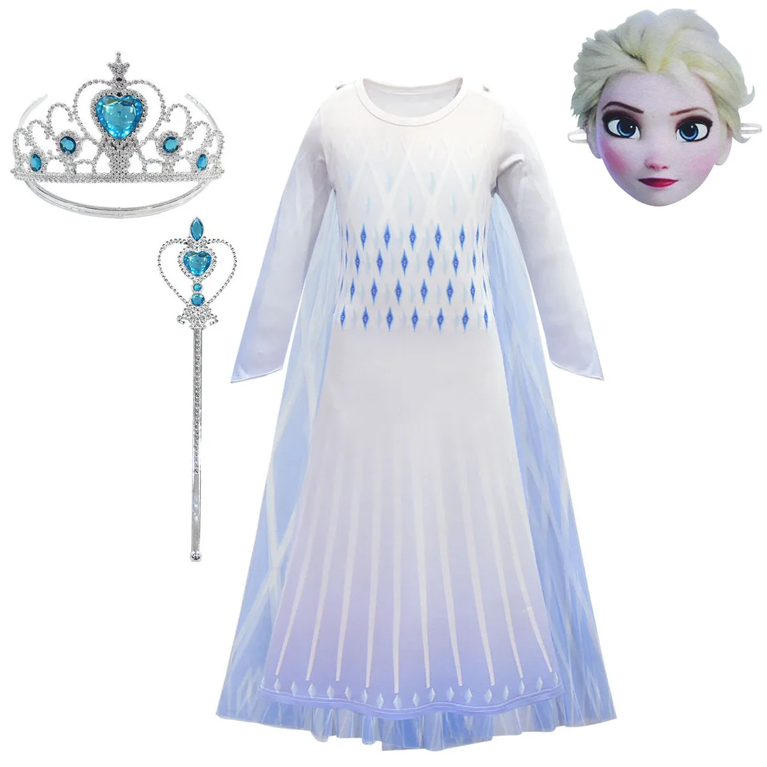 Dress B Детское платье Эльзы для девочек; карнавальный костюм с накидкой; вечерние платья принцессы с рисунком маски и парика; комплект с платьем с длинными рукавами; одежда для сцены - Цвет: Dress B