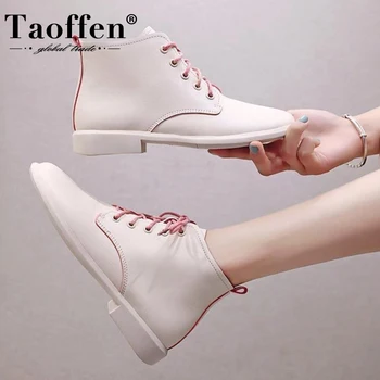 

TAOFFEN New Woman Ankle Boots Lace Up Flat Heel Autumn Shoes Woman Sweet Fashion Ladies Shoes Daily Woman Shoes Size 35-40