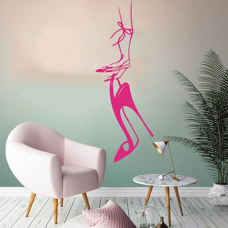 Lady High Heels Wall Sticker Beauty Salon Woman Shoe Shop Window Glass Wall Decal Girl Room Bedroom Vinyl Home Decor (3)