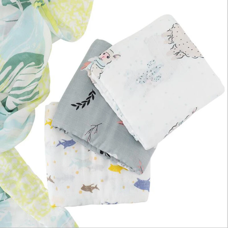 Newborn baby Infant Bath towel Swaddle blanket Muslin Swaddle gauze blankets for stroller Breathable cartoon PrintingBHB014
