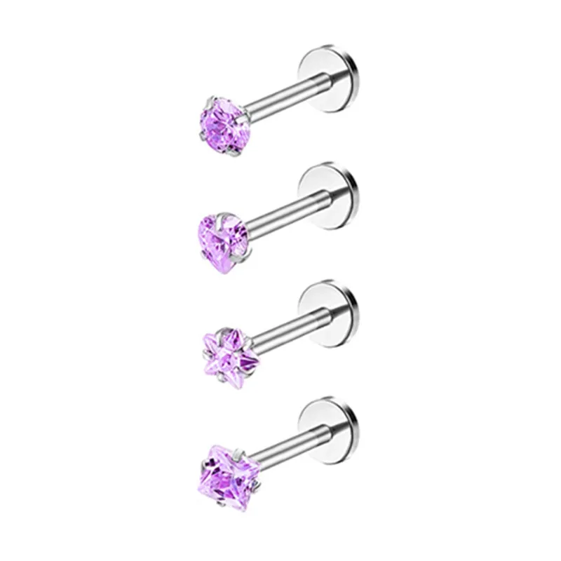 Piercing Jewelry Body Piercing Earrings Ear Piercing Jewelry Ear Studs Body Piercing Jewelry Body Jewelry 4PCS Heart Crystal Tragus Piercing Earring Set Flat Labret Piercing Set Lip Ring Lot Conch Cartilage Stud Helix Lobe Earring
