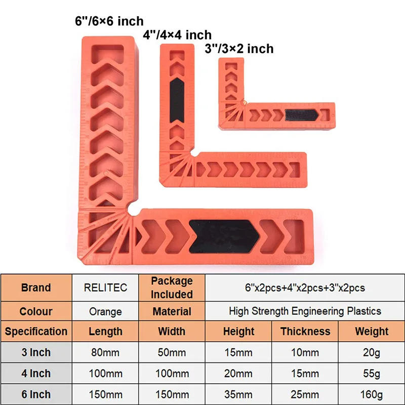 Positioning Squares, 90 Degree Clamping Square for Woodworking,Corner Clamps for Picture Frames,Boxes,Drawers,L-Type Right Angle
