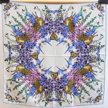 

Violet Blue Scarf Women 90*90cm Pure Twill Silk Shawls Wraps Brand Design Handmade Hemming