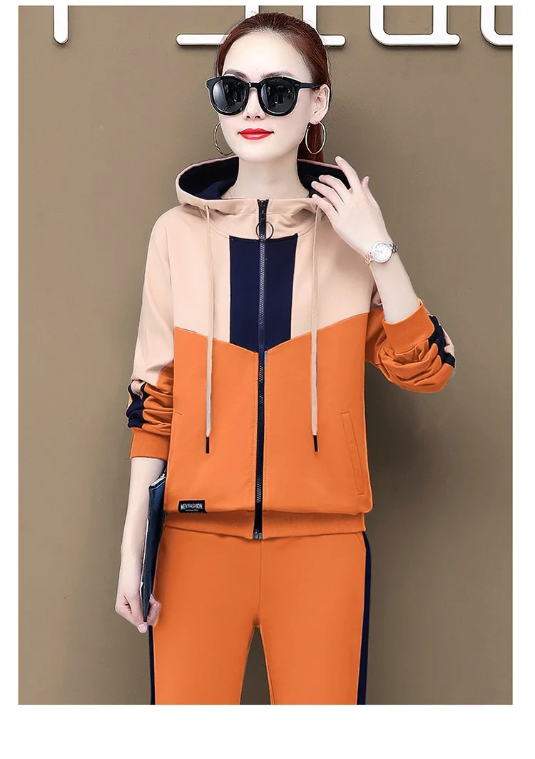 Осенний спортивный костюм для отдыха женский длинный рукав с капюшоном спортивный костюм для женщин большой размер женский комплект Модный комплект из двух предметов 4XL