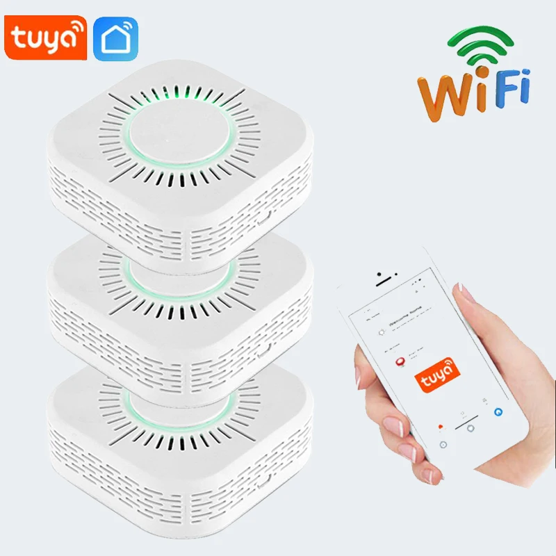 Tuya Detector de humo Wifi Sensor inalámbrico de alarma de fuego de humo, alarma de protección de seguridad para automatización del hogar con App Smart Life