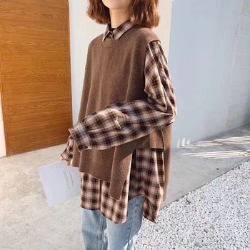 

Women's round neck vest solid color knitted pullover loose wild jacket FRSEUCAG sleeveless cashmere vest female new products