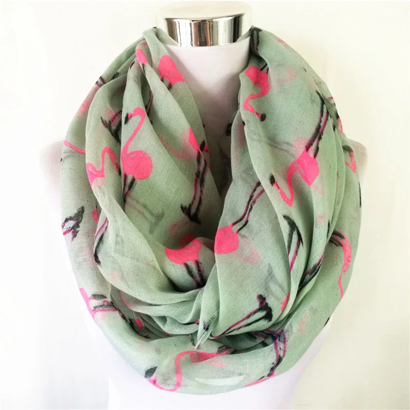 Новая мода Фламинго животное Бесконечность шарф маленький круг шарфы в бежевом сером петле шарф птица кольцо шарф для женщин - Цвет: Circle scarf L Green
