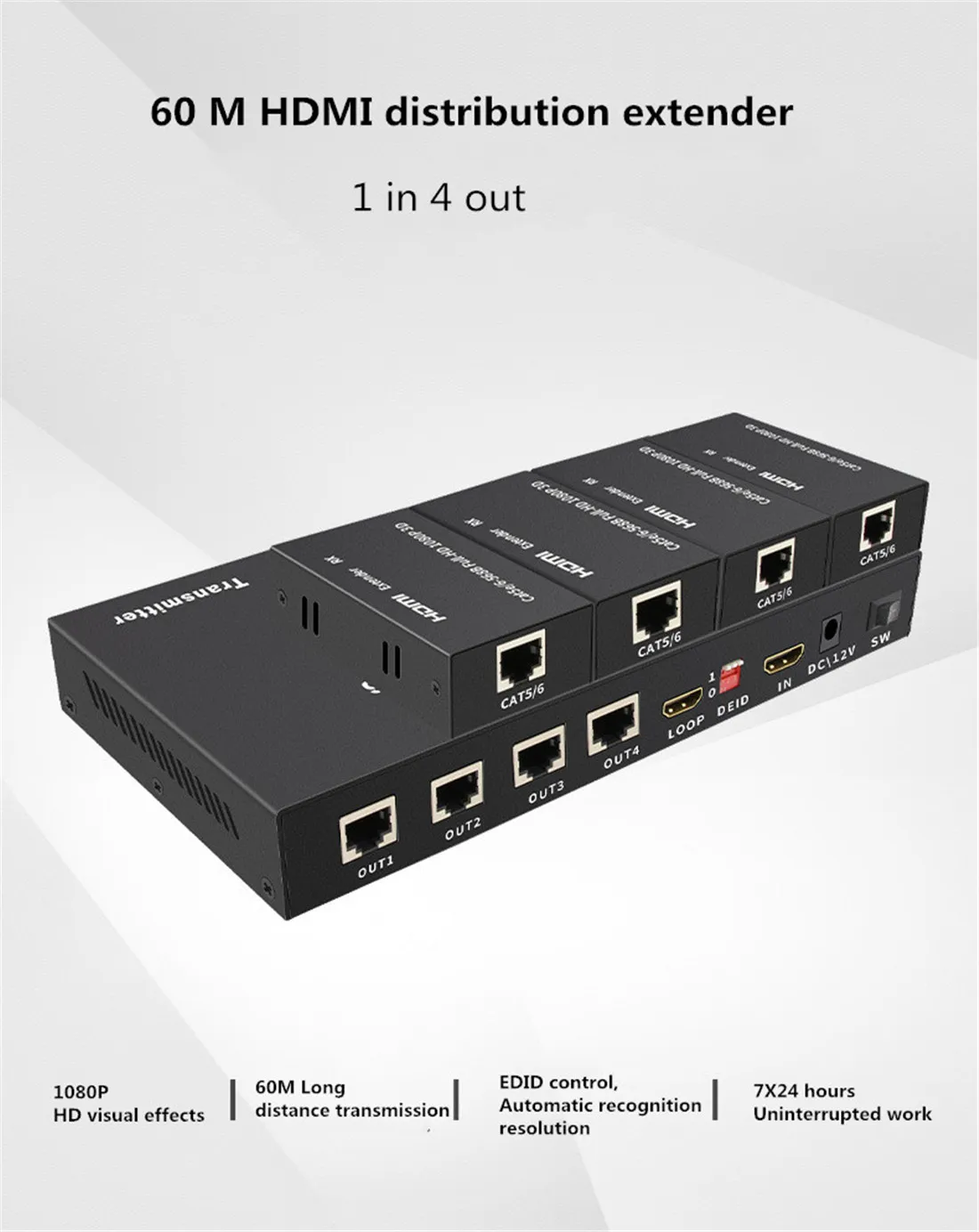 HDMI сплиттер удлинитель, 1080p 3D 1x2 2 порта HDMI удлинитель сплиттер 165Ft/50 м по CAT5e/CAT6/CAT7 HDMI сетевой кабель сплиттер