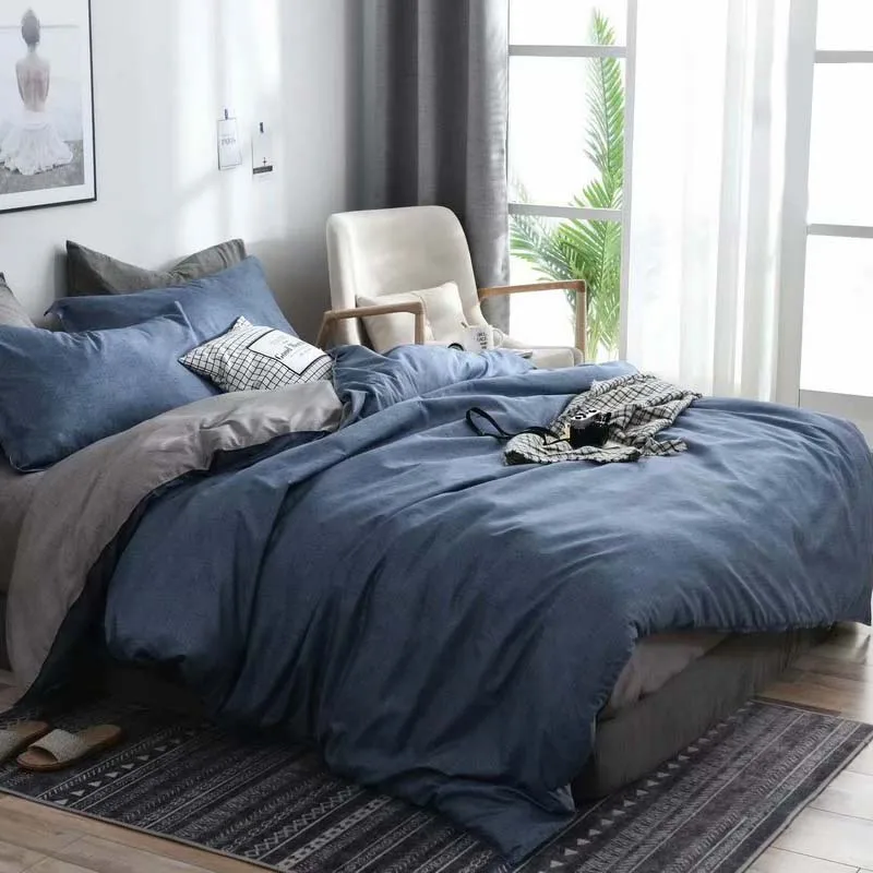 dark blue Классический Комплект постельного белья AB сторона сплошной цвет постельное белье пододеяльник наборы постельное белье Королева Постельное белье домашний текстильное постельное белье комплект из 3 предметов - Цвет: dark blue