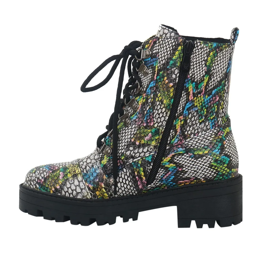 

SAGACE Boots Women Winter Multicolor Grain Platfomrs Punk Cool Retro Motorcycle Boots zipper ankle boots for women Fretwork Heel