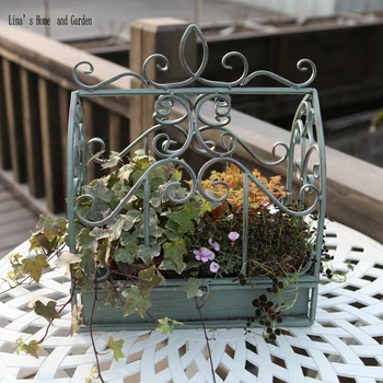 

green handcrafted metal retro shabby chic planter box with cover
