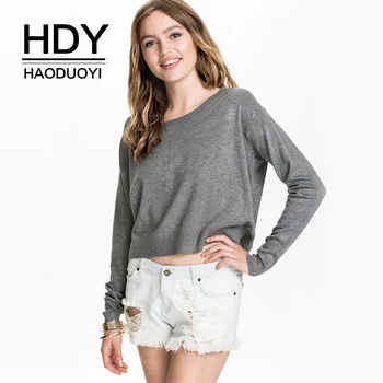 

HDY Haoduoyi New AutumnTops Women Clothing Backless Long Sleeve O-Neck Jumper Knitted Thin Pullover Women Slim Fashion Sweaters