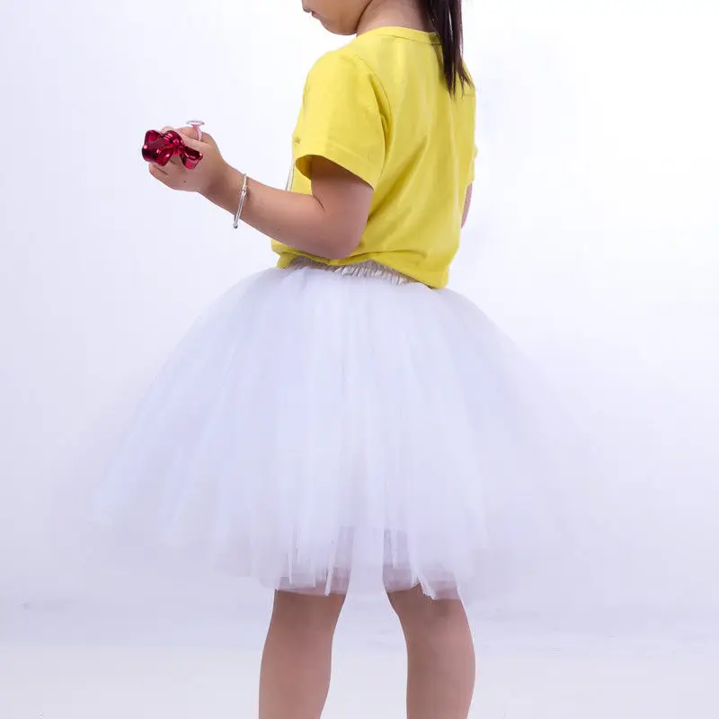 Kids White 7 слоев миди Тюлевая юбка для детей модная одежда для девочек, юбки-пачки для Для женщин однотонное кружевное бальное платье юбка-пачка для вечеринки Лолита faldas saia - Цвет: Kids White