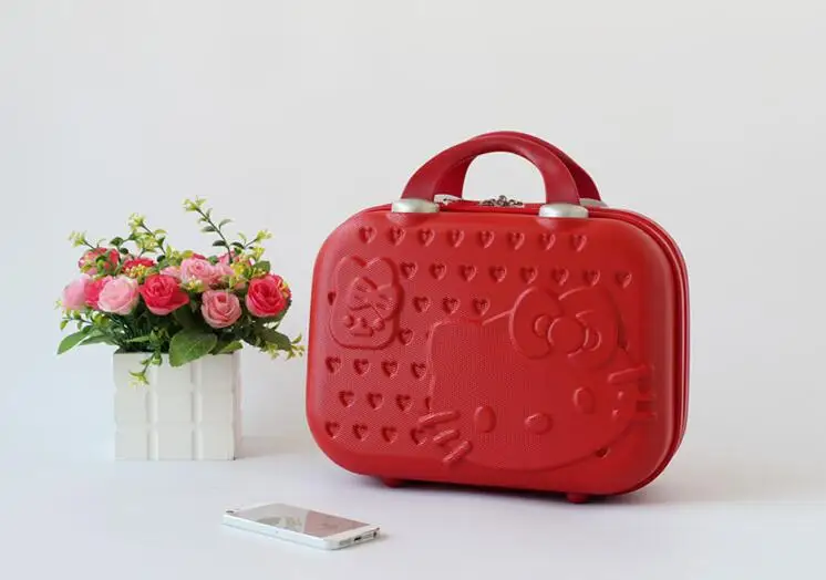 kid's suitcase Hand Cosmetic Case 14 InchMakeup Beauty Case Cosmetic Bag Lockable Jewelry Box for Ladys Pink Box for Gift