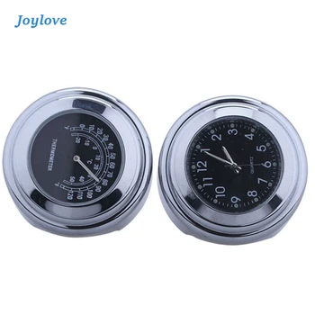 

JOYLOVE Motorcycle Handlebar Clock Thermometer Waterproof Motorcycle Bike Handlebar Mount Clock Quartz Watch Silver Color