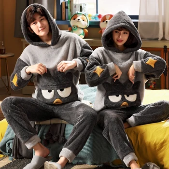 

New 2 Pieces Pajamas Set for Male Cute Flannel Winter Sleepwear Warm Anime Cartoon Couple Pajamas Thicken Hallween Male Pyjama
