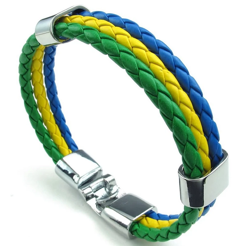 Jewelry Bracelet Brazilian flag of Brazil Leather Alloy Male for Women Yellow Green Blue (Width 14 mm Length 21.5 | Украшения и