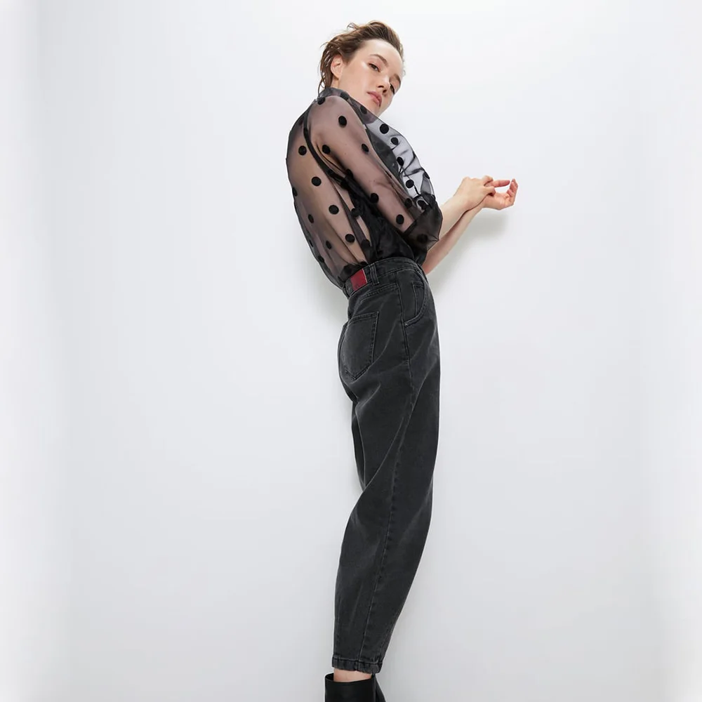 ZA Solid Shirt Fashion Autumn Winter Polka Dot Bow Tie Blouse Top Women Casual Shirt Party Travel Friends Gifts Wholesale