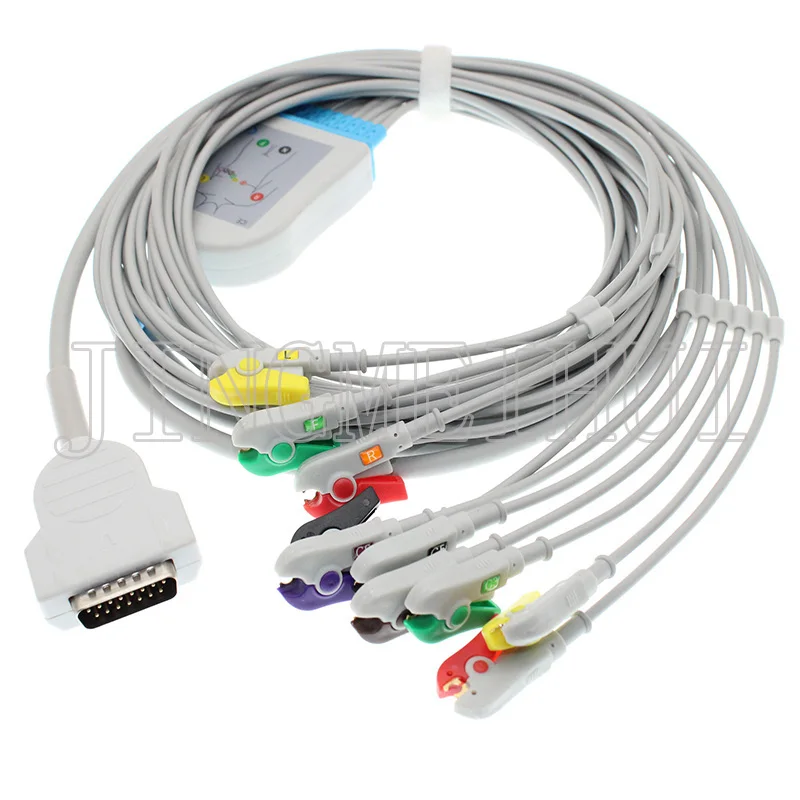 Совместим с Marquette-Hellige MicroSmart/MAC500/1100/1600/1200 ST ECG EKG 10-свинцовый кабель, сопротивление 10 кОм, 3 м кабеля