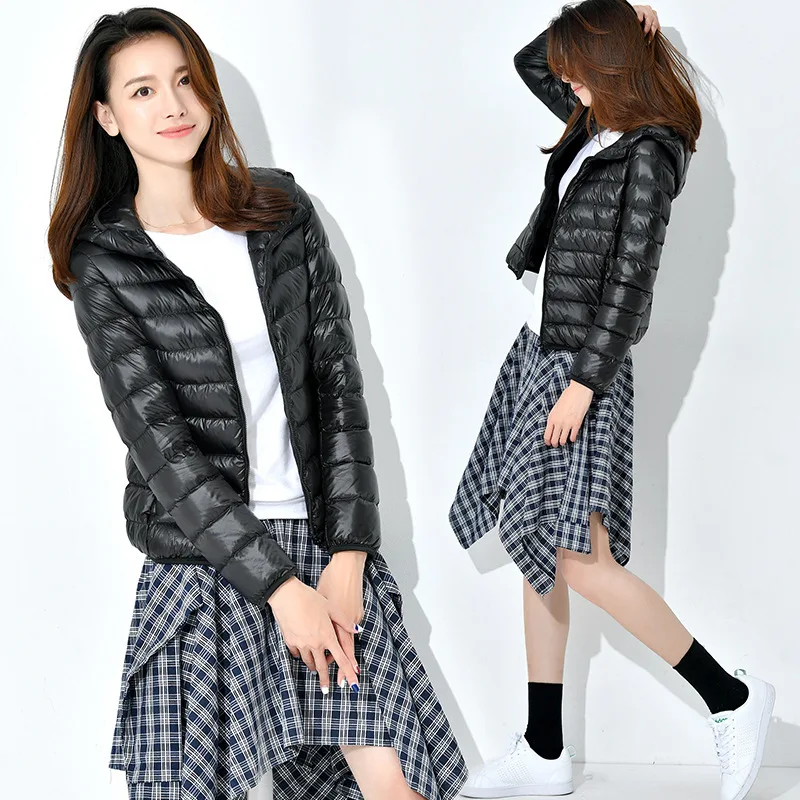 

Winter Solid Portable Outwear Jacket Women Ultra Light Down Jacket Women Hooded Coat Duck Down Jacket Packable Thin Feather Coat