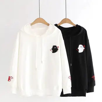 

Harajuku Gothic Hooded Sweatshirts Women Autumn Loose Lolita Pullovers Tops Streetwear Black White Hoodies
