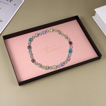 

Rectangle Tray Jewelry Storage Tray Nodic Style Iron Frame Leather Pad Jewelry Display Plate For Home Shop Pink Large