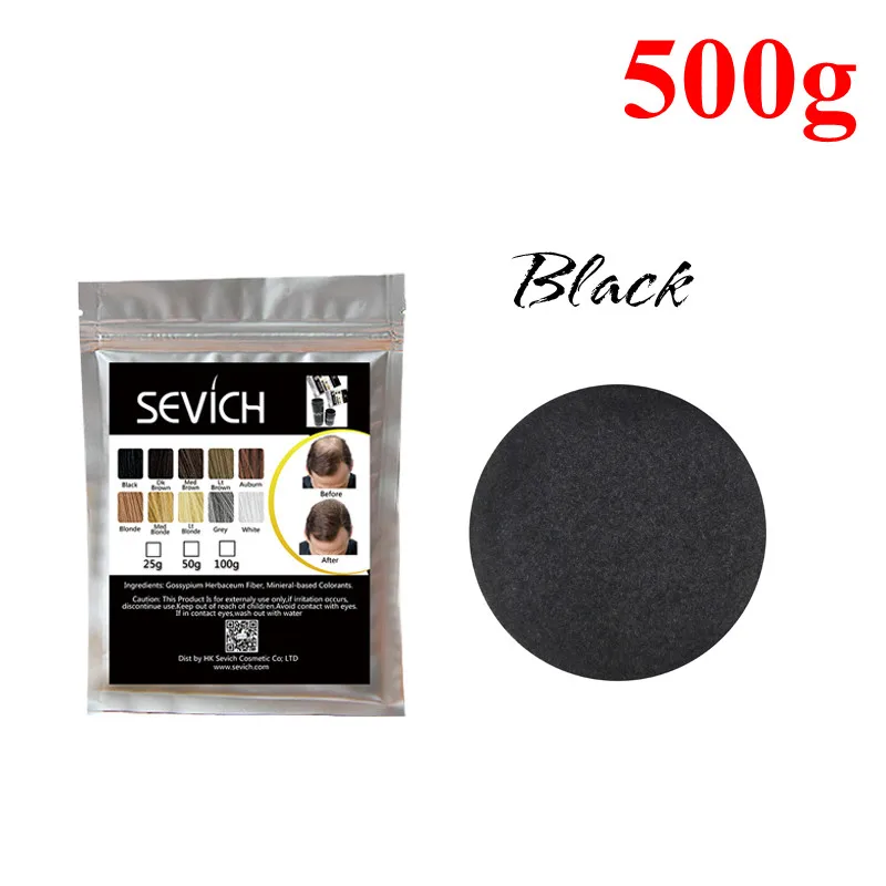 Black Sevich 500 г волосы строительные волокна заправка волос Истончение утолщение волос рост волокна Кератиновое волокно для волос против выпадения волос продукт - Цвет: Black