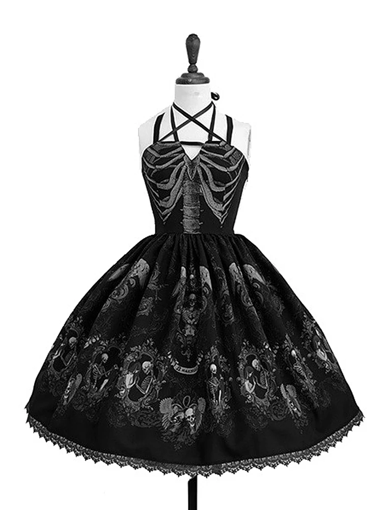 

Wipalo Autumn Winter Plus Size Women Sexy Dress Halloween Print Lace Hem High Waist Sleeveless Spaghetti Strap Dress New Vestido