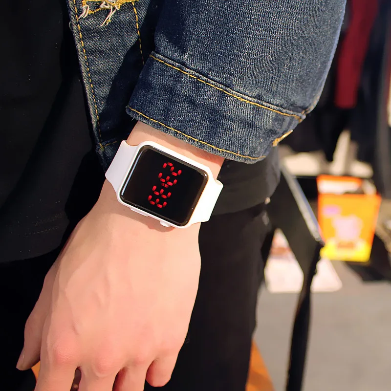 Креативные квадратные черно-белые детские часы с цифровым светодиодом для мужчин и женщин, модные светящиеся спортивные электронные наручные часы для девочек, новинка