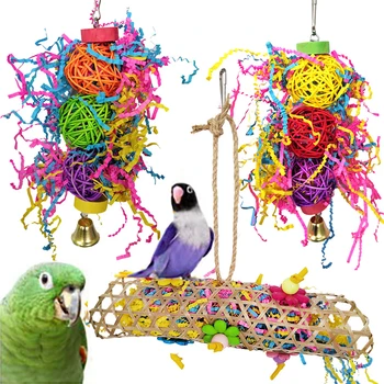 

3pcs/set Parrot Biting Toy Brushed Rattan Ball String Pull Made in Paper Colorful Egg Roll Bird's Favor Gifts
