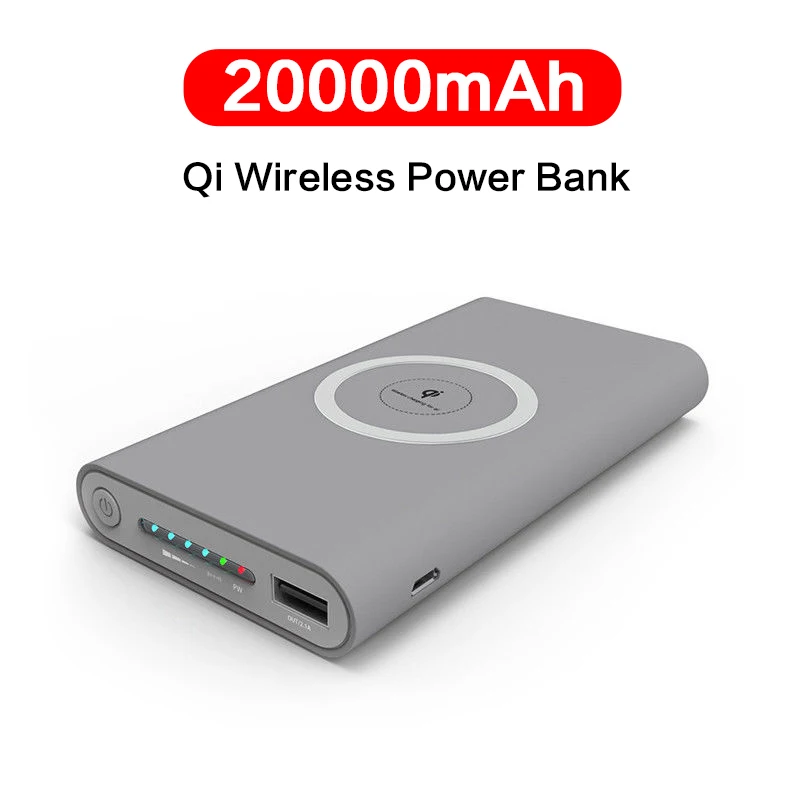 20000mAh Qi Wireless Charger Power Bank External Battery Pack Wireless Charging Powerbank For iPhone11 X Xiaomi Power Bank Qi