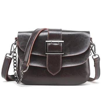 

New Style Women Genuine Leather Bags Retro Oil Wax Cowhide Chain Square Sling Bag Hand Shoulder Cross-body Triple Use Bag