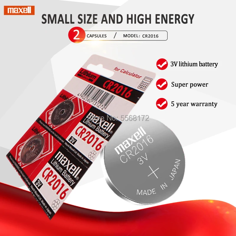 Batería de botón de 3V para reloj maxell CR2016, 2 uds., LM2016, BR2016, DL2016, promoción electrónica, juguete remoto