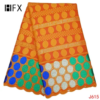 

HFX 2019 New arrival Stones african Bazin riche getzner fabric with embroidery lace orange dress material Nigerian lace Y615