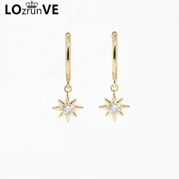 

LOZRUNVE Italian Fine Jewelry Star Hoop Earring with CZ Stone 925 Silver