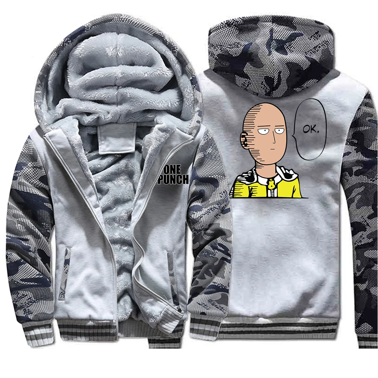 One Punch забавная теплая одежда камуфляжная зимняя Толстовка Япония Аниме уличная куртка толстые толстовки с рукавом реглан мужская спортивная одежда