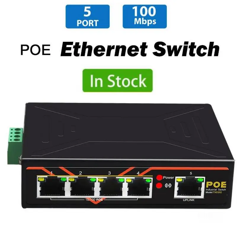 Промышленный Коммутатор Ethernet 5 портов 48 В 10/100 Мбит/с сетевой коммутатор POE din-рейка