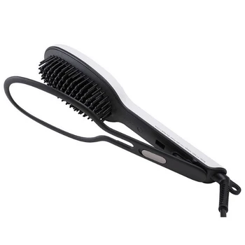 

2 in 1 Hair Straightener Brush Ceramic Ionic Splint Straightening Brush with Anti-Scald Feature Portable Frizz-Free Silky Comb E