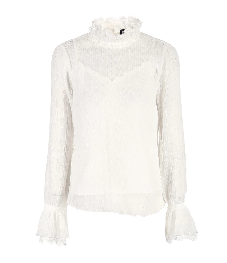 ONLY Autumn Winter Womens Loose Fit White Dot Laced Chiffon Shirt | 119207583