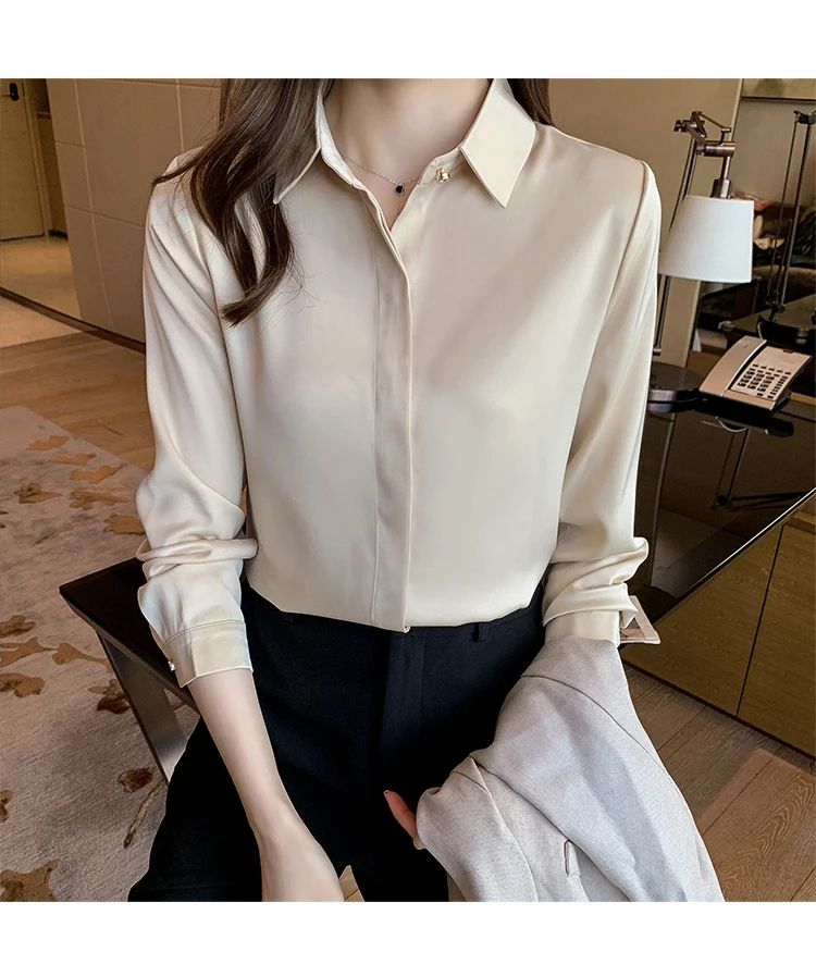 2022 Autumn Satin Women's Shirts Fashion Silk Button Solid OL Elegant Ladies Tops Long Sleeve Blouse Basic Women Shirts Blouses