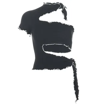 

Hip Hop Clothing Lady Black Sexy Shoulderless Halter Hollow Tops Nightclub Singer Dj Stage Costume Street Dance Clothes DT2485