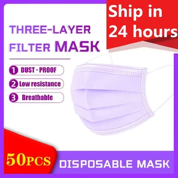 

50/100/200pcs Purple Medical Disposable Mask Face Mask Non-woven Breathable Three-layer Filter Mouth Mask Earloop Mask