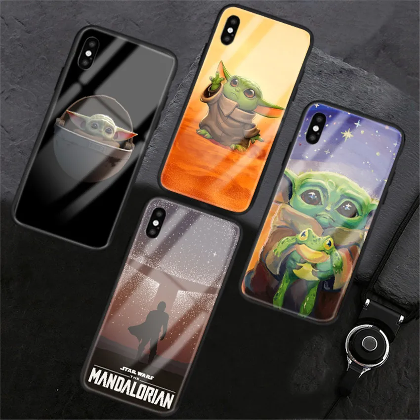 Милый мандалорский ребенок йода чехол для телефона для iPhone 11 pro X XR XS Max 8 7 6s Plus для samsung s8 s9 закаленное стекло черный чехол