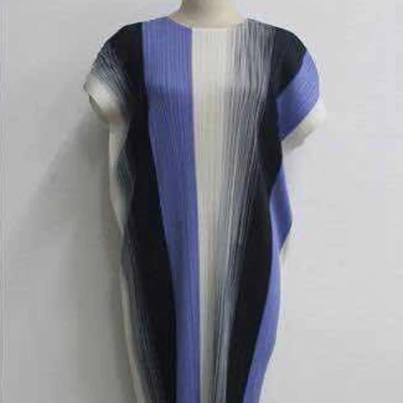 Blue stripes Модное Плиссированное Полосатое свободное женское платье с круглым вырезом и коротким рукавом, повседневные Простые Модные летние платья, новинка TV517 - Цвет: Blue stripes